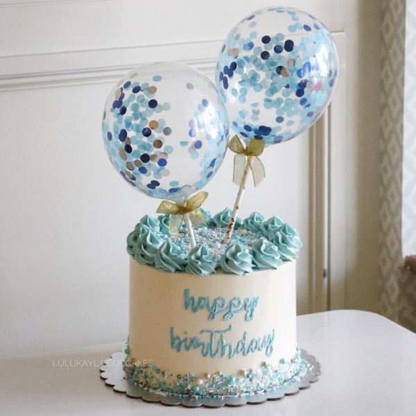 Blue Balloon Cream Cake - Dubai